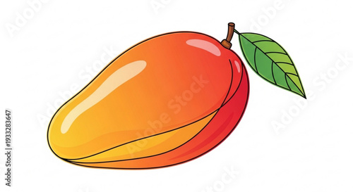 Vibrant orange mango with green leaf isolated on white background fresh and juicy tropical fruit