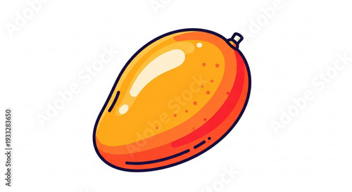 Vibrant orange mango with red blush and black outline on white background