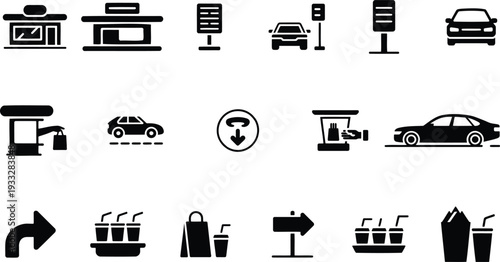 Collection of icons representing various urban services and transportation features Vector, illustration