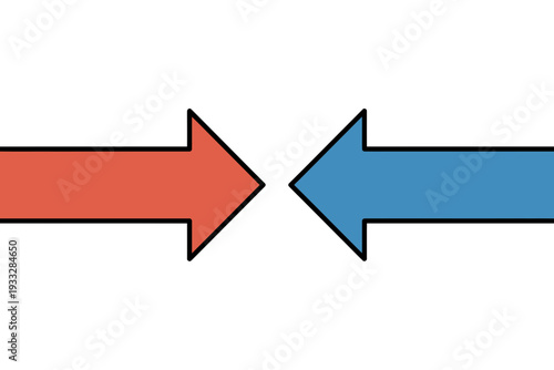 A vector graphic illustration of two opposing arrows in red and blue colors, symbolizing contrasting directions or choices.