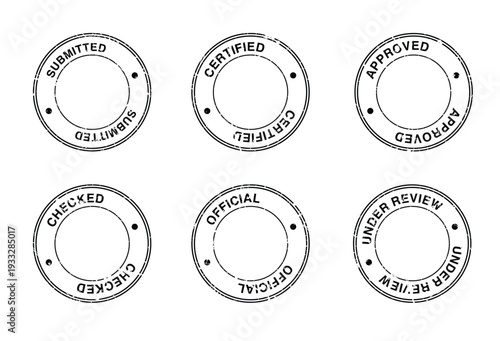 Grunge Document Approval Outline Stamp Set – Submitted, Certified, Approved, Checked, Official, Under Review
