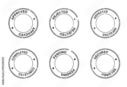 Process Status Outline Stamp Set – Approved, Rejected, Defected, Completed, Pending, Secured