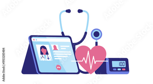 Telemedicine Online Doctor Consultation with Medical Devices Vector Illustration