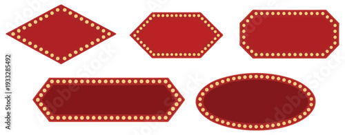 realistic marquee sign box set isolated on transparent background, light board in retro vintage style for circus, casino, karaoke bar and open events, detailed glowing bulb frame collection for theate