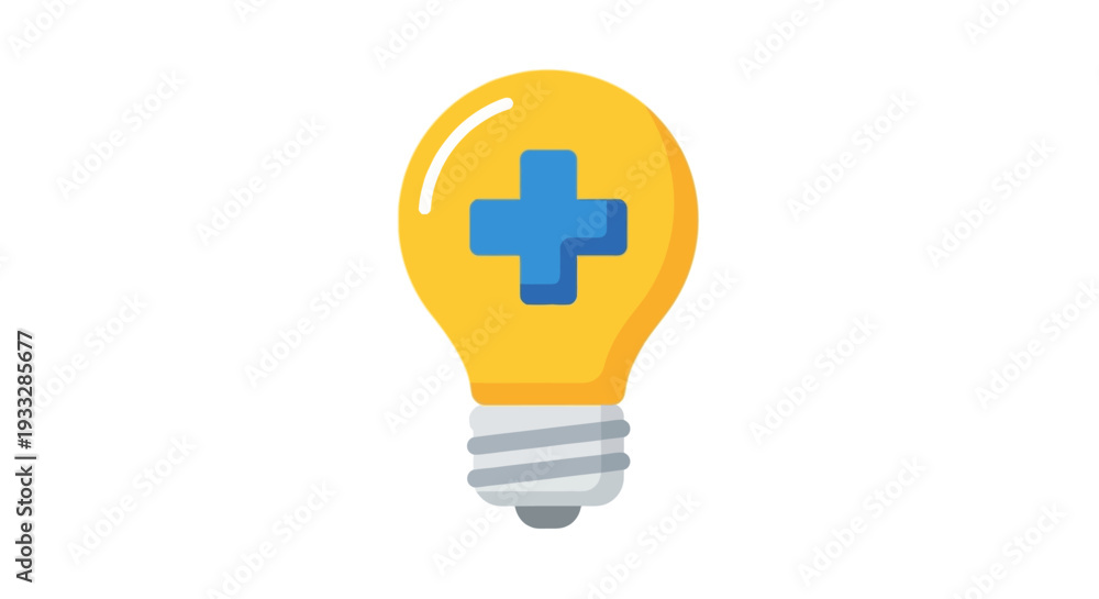 Obraz premium Yellow Light Bulb with Blue Plus Sign Vector Icon