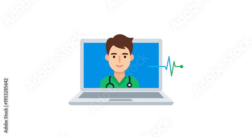 Online Doctor Consultation Telemedicine Laptop Vector Illustration