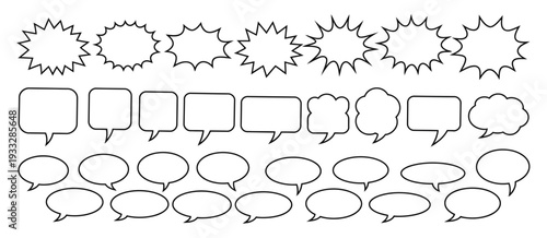 Comic Speech Bubble Set for Pop Art and Retro Comics, Explosion Shapes, Talk Balloon Templates and Dialogue Boxes for Cartoon Design, Stickers and Creative Projects