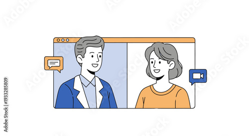 Online Video Conference Call with Two People Vector Illustration
