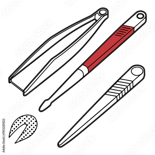 Set of grooming tools including tweezers cuticle pusher nail file and golf divot tool on white background isolated objects for personal care and sport