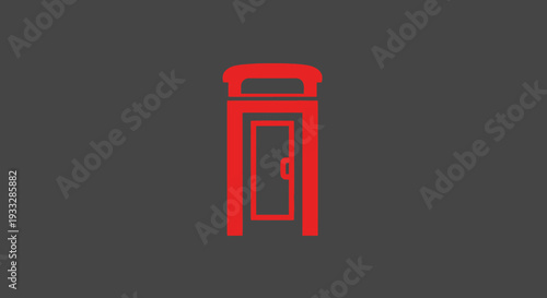 Red, stylized phone booth outline on a dark gray background