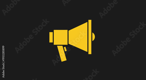 Yellow megaphone icon against a dark gray background, center aligned