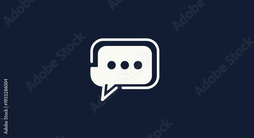 White speech bubble icon with ellipses on dark blue background