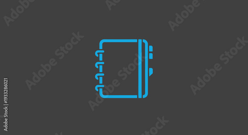 Blue line drawing of a ring-bound notebook on gray