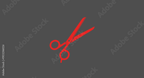 Red scissors outlined against a plain grey background