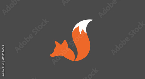 Geometric orange fox head and tail against dark gray backdrop