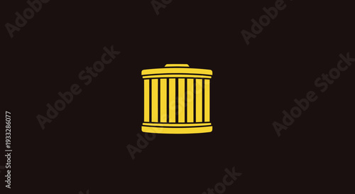 Yellow garbage can icon on black background