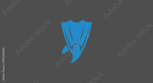 Blue diving flipper on gray background