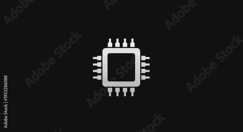 Isolated silver computer chip icon on a plain dark background