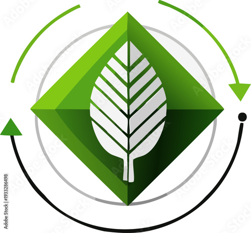 Green leaf logo design with circular motion arrows.