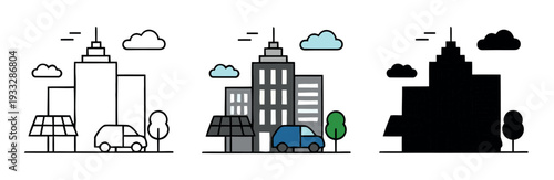 Urban Sustainability and Smart City Icons Set. Symbolizing Green Technology and Eco-Friendly Urban Development.