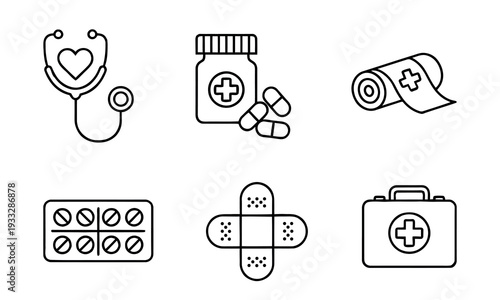 Outline Medical and Healthcare Icons Collection for Health and Emergency Services