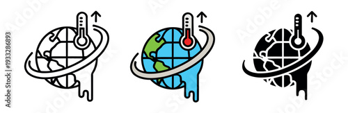 Global Warming and Climate Change Icons Set. Symbolizing Environmental Crisis and Earth's Rising Temperatures.