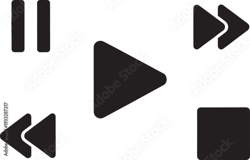 Set of media control icons for play pause and skip functions.