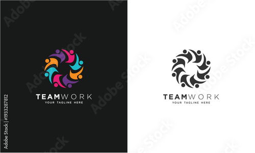 Teamwork concept logo. Teamwork icon on a white and black background. With various colors.