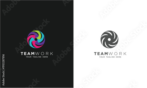 Teamwork concept logo. Teamwork icon on a white and black background. With various colors.