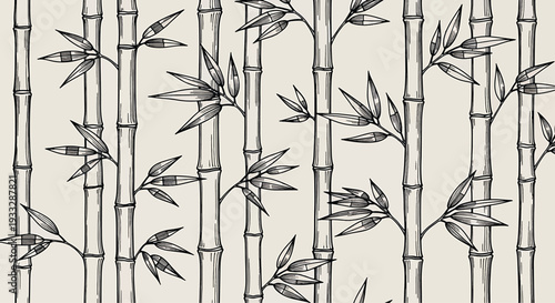Hand drawn bamboo forest seamless pattern vector