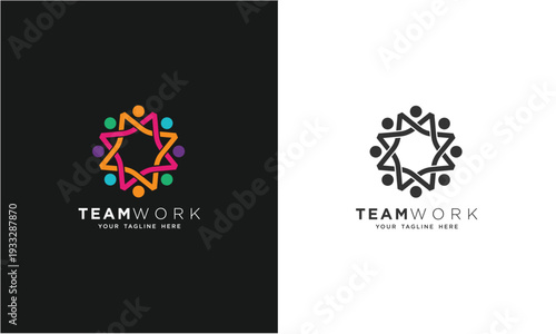 Teamwork concept logo. Teamwork icon on a white and black background. With various colors.