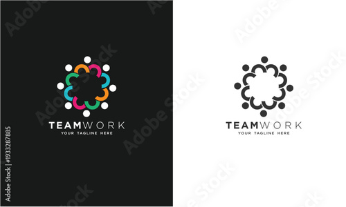 Teamwork concept logo. Teamwork icon on a white and black background. With various colors.