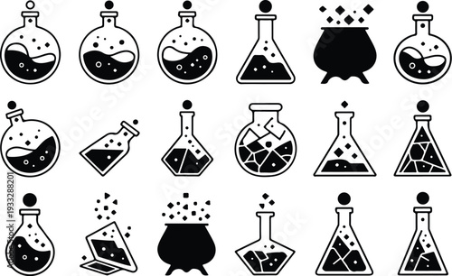 Set of 16 laboratory flask icons vector