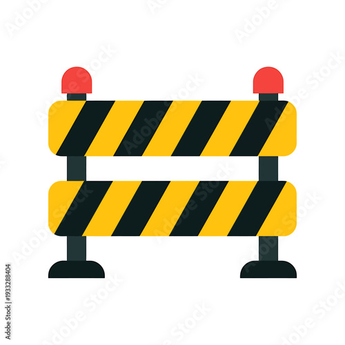 Yellow and black striped road barrier with red lights on top  construction warning sign