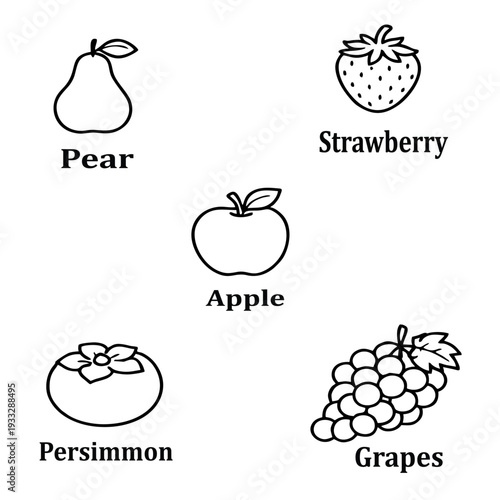A simple line drawing of five common fruits