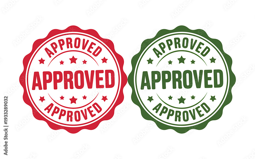 Obraz premium Red and green approved rubber stamp icons for validation and confirmation purposes