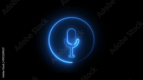 animation, audio, broadcast, broadcasting, button, mic microphone button icon animation Neon line microphone Voice recording on the black, background podcast mic micro phone button
