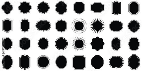 Black Silhouette Frame Vector Set Featuring Various Elegant and Vintage Style Shapes, High Quality Illustration for Invitations, Labels, Certificates and Decorative Design Projects