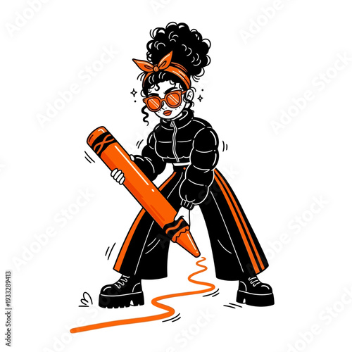 Cartoon Clown Holding Orange Party Blower.