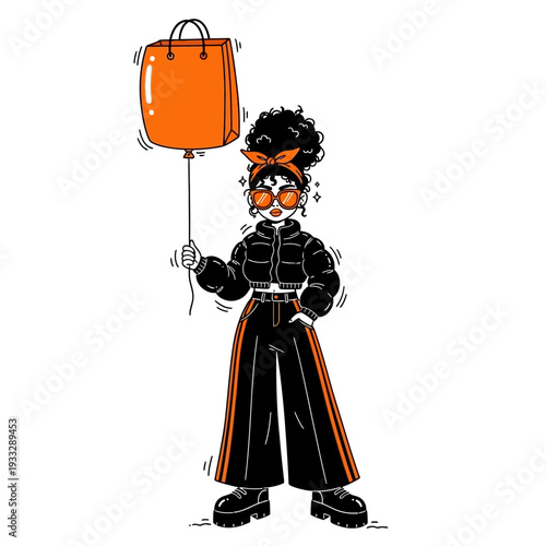 Cartoon Priest Holding Orange Shopping Bag.