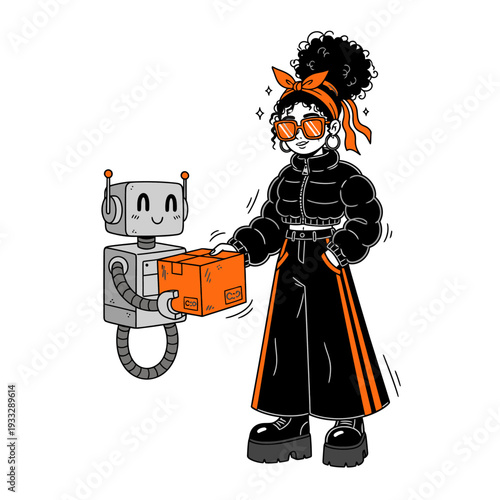 Woman Receiving Package from Robot Assistant.