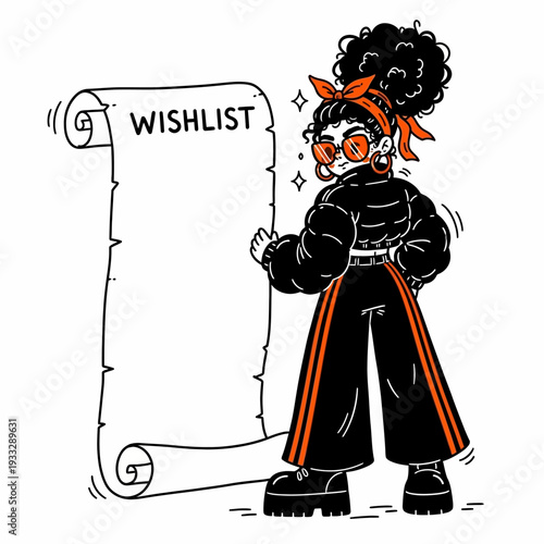 Cartoon Character Holding Wish List Scroll.