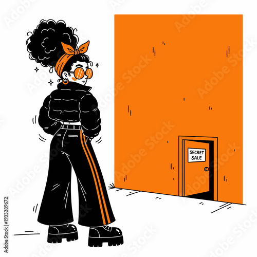 Cartoon Character Standing Near Orange Door.