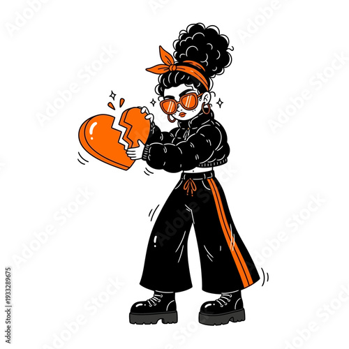 Cartoon Character Holding Broken Heart.