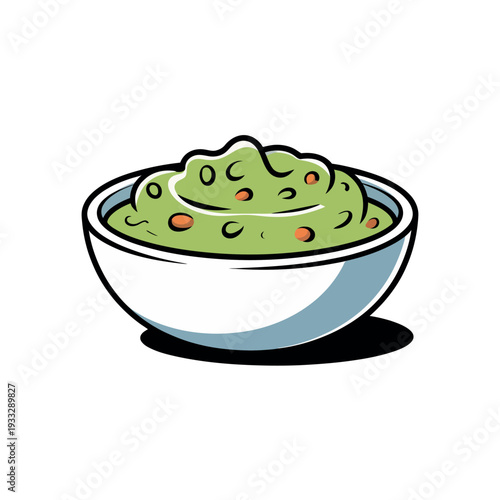 Bowl of creamy green guacamole dip sits ready for Mexican appetizer enjoyment.
