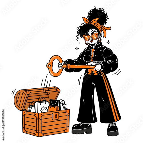 Pirate Holding Large Key Treasure Chest.