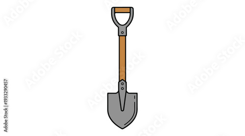Illustration of a gray shovel with an orange handle against a white background.