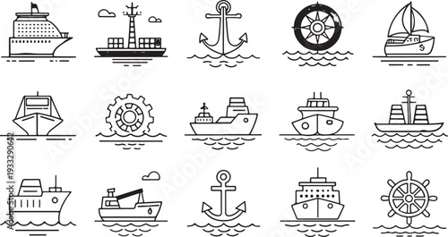 boat icon design set, Ship and Boat Icons. Contains such icons as Contains such icons as yacht, cruise, cargo shipping, ferry, schooner, water scooter Boat outline icon set. 