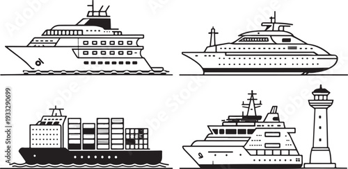 boat icon design set, Ship and Boat Icons. Contains such icons as Contains such icons as yacht, cruise, cargo shipping, ferry, schooner, water scooter Boat outline icon set. 