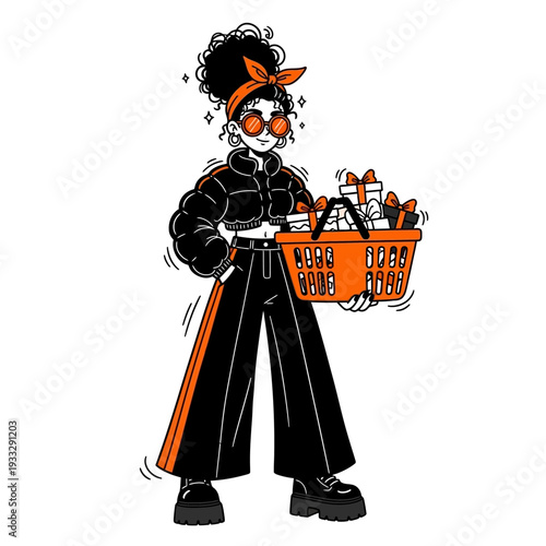 Cartoon Character Holding Orange Crate of Drinks.